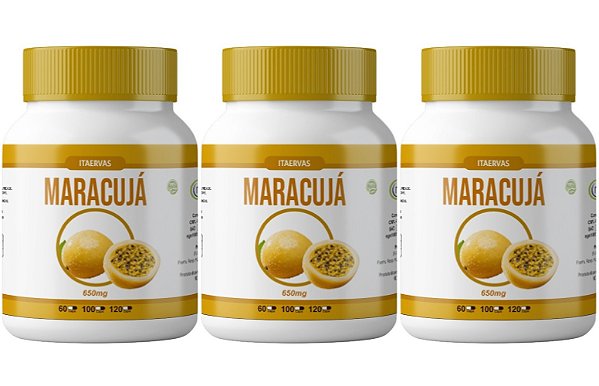 3x Maracujá Passiflora 100 Cápsulas 650mg Calmante Natural Itaervas