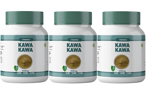3x Kawa Kawa Natural 650mg 100 Cápsulas Itaervas