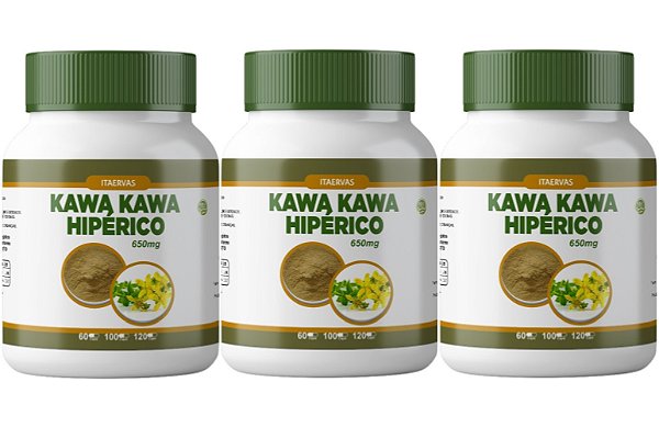 3x Kawa Kawa com Hipérico Natural 650mg 100 Cápsulas Itaervas