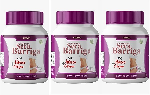3x Farinha Seca Barriga Hibisco e Colágeno 500mg 120 Cápsulas Itaervas
