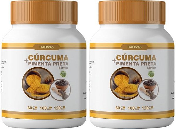 2x Cúrcuma com Pimenta Preta 650mg 100 Cápsulas Original Itaervas