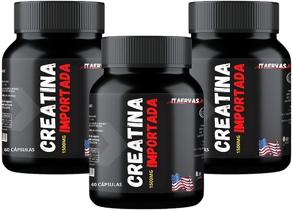 3x Creatina Importada 1500mg 60 Cápsulas Massa Muscular
