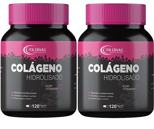 2x Colágeno Hidrolisado + Vitamina C 500mg 120 Cápsulas Itaervas