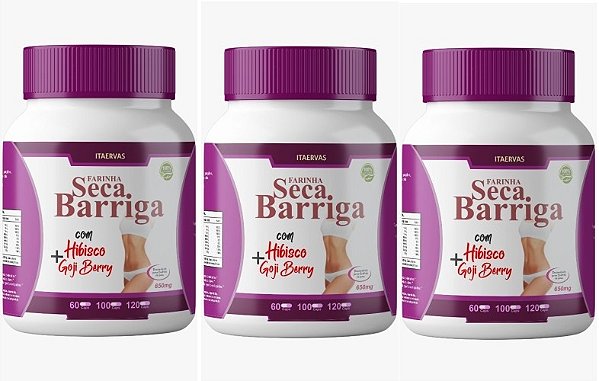 3x Farinha Seca Barriga Hibisco e Goji Berry 500mg 120 Cápsulas Itaervas