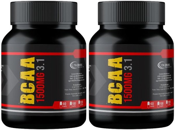 2x BCAA 3:1 Premium 1500mg 60 Cáps Recuperação Muscular