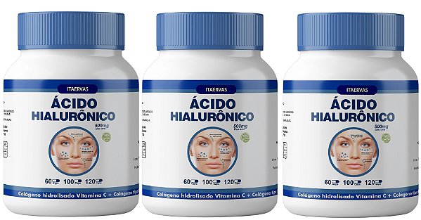 3x Ácido Hialurônico com Colágeno Tipo 2 Itaervas 500mg 60cps