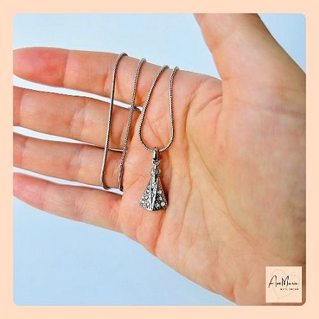Colar N Sra Aparecida Strass Prateado