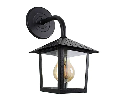 Arandela Colonial Nina Quadrada Preto com Vidro