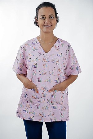 Conjunto Scrub Calça e Camisa | Estampa Cuidador de Idoso