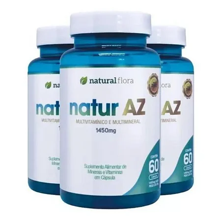 Energia, Imunidade e Saúde  de A a Z –  | Natur AZ 1450mg 60 Cáps– Kit 3 Unidades para 3 meses de uso contínuo.