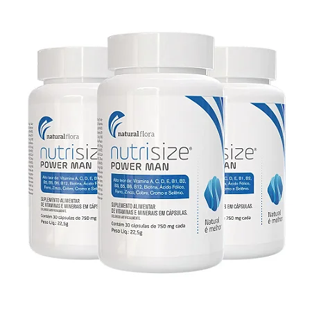 Cabelo, Barba, Pele e Unhas – Nutrisize Power Man 30 Cáps 750 Mg| Suplemento Masculino – Kit 3 Unidades para 3 meses de uso contínuo.