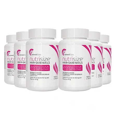 Vitamina para Cabelo, Pele e Unhas – Nutrisize Woman | Suplemento Feminino 750mg 30 Cáps– Kit 6 Unidades para 6 meses de uso contínuo.