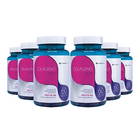 Colágeno, Elasticidade e Hidratação da Pele – Colágeno Plus 500mg 60 Capsulas| Kit 6 Unidades para 6 meses de uso contínuo.