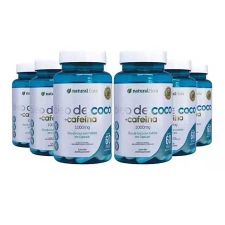 Termogênico Natural com Óleo de Coco + Cafeína 60 Cáps 1000 Mg– Energia, Foco e Queima de Gordura | Kit 6 Unidades para 6 meses de uso contínuo.