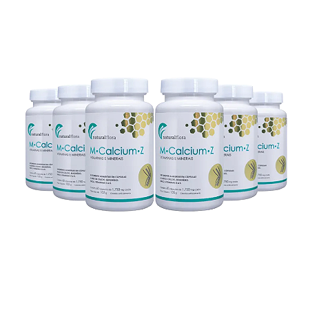 Ossos Fortes e Saúde Muscular | MCalcium Z -Cálcio, Zinco, Magnésio,Vitamina D3 e K2 1750mg 60 Cáps| Kit 6 Unidades para 6 meses de uso contínuo.