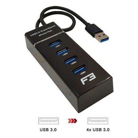 HUB USB 3.0 4 Portas Preto