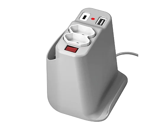 Extensão Elétrica De Mesa 2 Tomadas Usb-c/usb Com Apoio Para Celular