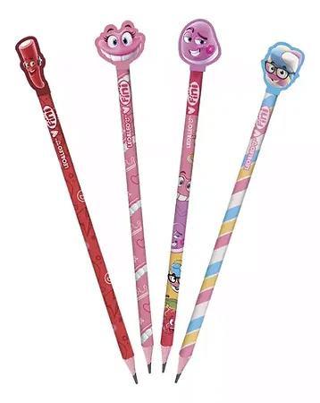 Kit 4 Lápis Preto Hb Com Borracha Decorada Fini