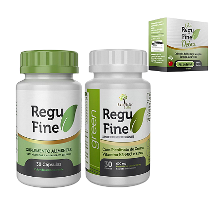 Regu Fine Groselha Negra 30 cáps-Regu Fine Green e Chá Regu Fine Detox- Bem Estar Life