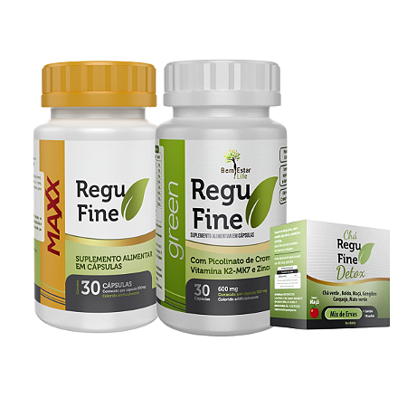 Regu Fine Maax 30 cáps-Regu Fine Green e Chá Regu Fine Detox- Bem Estar Life