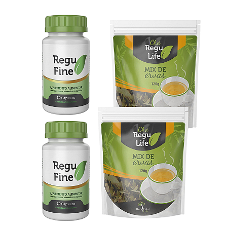 Kit 2 Regu Fine e 2 Chá Regu Life Combo Emagrecedor 5x mais forte Bem Estar Life