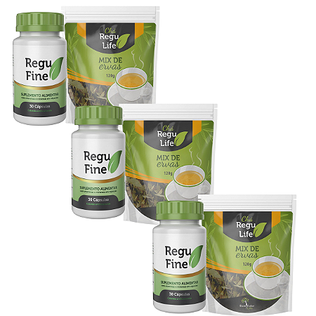 Kit 3 Regu Fine e 3 Chá Regu Life Combo Emagrecedor 5x mais forte Bem Estar Life