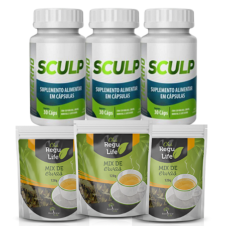 Kit 3 Sculp Thermo e 3 Chá Regu Life pacote Bem Estar Life