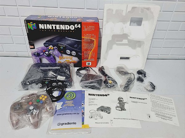j121- Console Nintendo 64 Atomic Purple completo na caixa