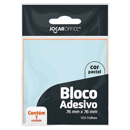BLOCO ADESIVO AZUL PASTEL 76Mmx76mm - OPPBAG C/ 1 BLOCO 100F JOCAR OFFICE