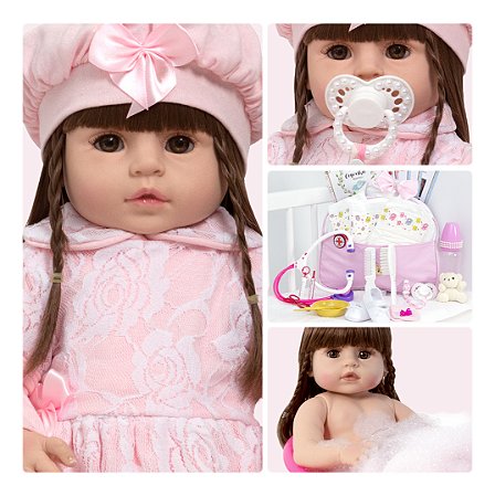 Boneca Reborn Realista Cabelo Castanho Linda Enxoval