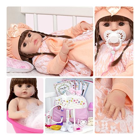 Bebe Reborn Menina Linda Cabelo Longo Enxoval 24 Itens