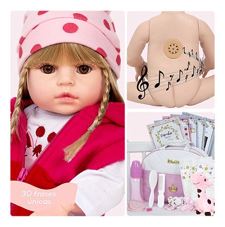 Boneca Reborn Realista Girafinha Loira Fala 30 Frases Itens