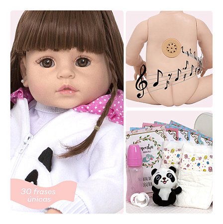 Boneca Reborn Realista Panda Menina Enxoval Fala 30 Frases