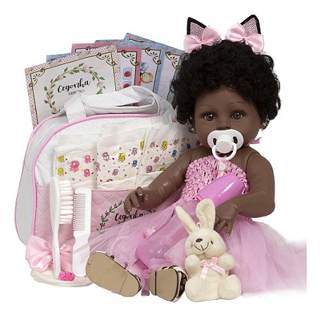 Bebe Reborn Realista Menina Negra Bailarina Coelhinha Itens