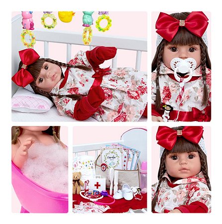 Boneca Reborn Realista Menina + Enxoval Completo 16 Itens