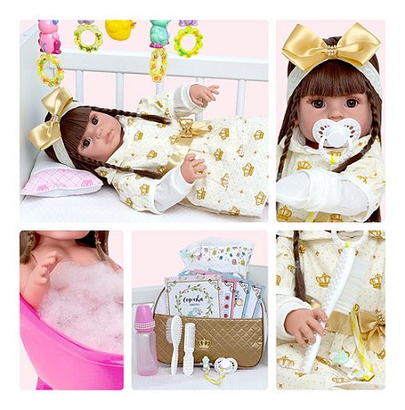 Bebê Reborn Boneca Gatinha Realista Pode Banho + 15 Itens
