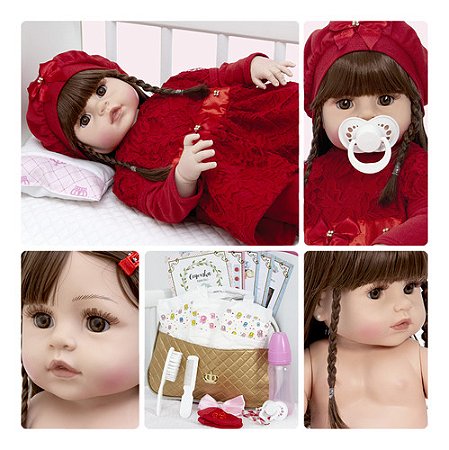 Boneca Bebê Reborn Realista 100% Silicone 20 Itens Com Bolsa