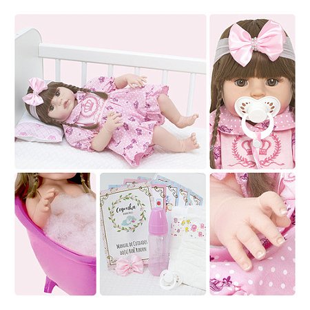 Boneca Bebe Reborn Recem Nascida Siliconada Com Vários Itens