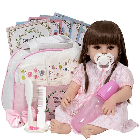 Boneca Bebê Reborn Realista Fofa 20 Itens Bolsa Maternidade