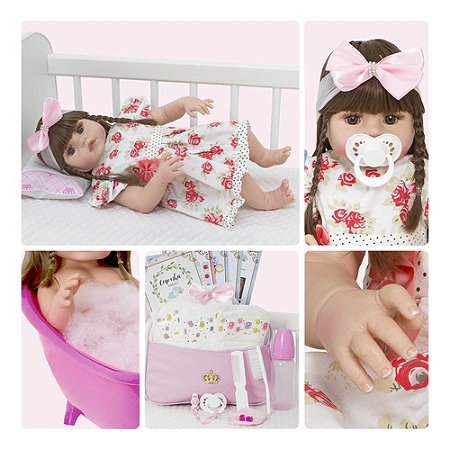 Boneca Tipo Reborn Realista De Silicone Menina  + 20 Itens