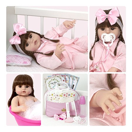 Boneca Bebê Tipo Reborn Menina Olho Castanho Pode Dar Banho