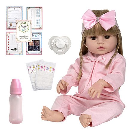 Boneca Bebê Reborn Realista 52cm Loira Silicone Vários Itens