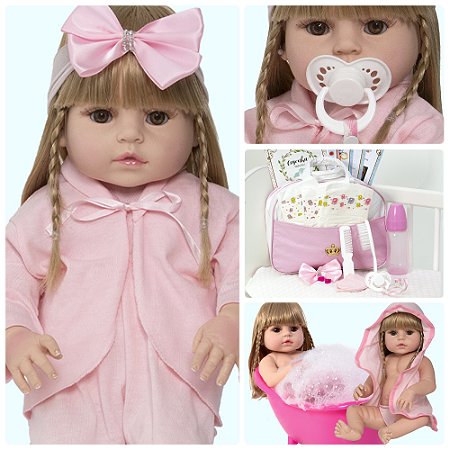 Boneca Bebê Reborn Menina Loira Princesa Realista + 20 Itens