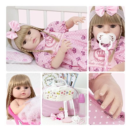 Boneca Bebê Reborn Real Loira Fofa Itens Bolsa Maternidade