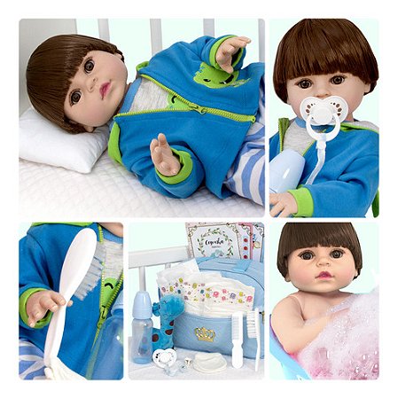 Boneco Reborn Menino De Silicone 18 Itens Bolsa Maternidade