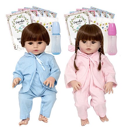 Bebê Reborn Gêmeos Casal Menino Corpo De Silicone Realista
