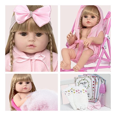 Boneca Reborn Menina Loira Realista Com Carrinho Infantil