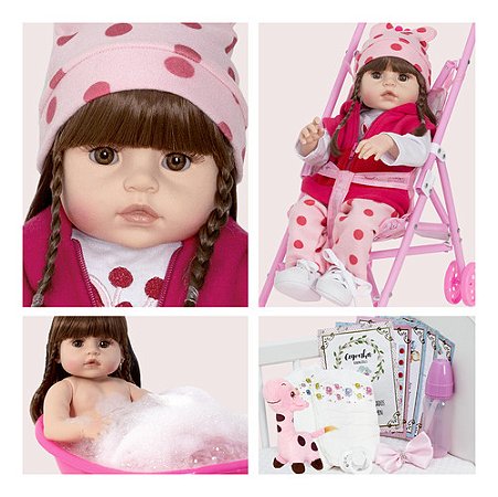 Bebe Reborn Silicone Menina Girafinha Com Carrinho Infantil