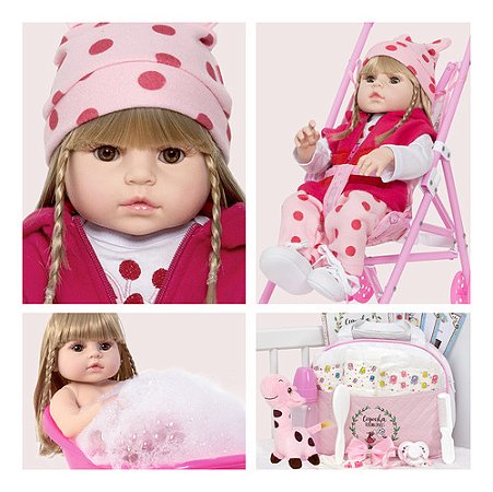 Boneca Reborn Menina Girafinha Recem Nascida Com Carrinho