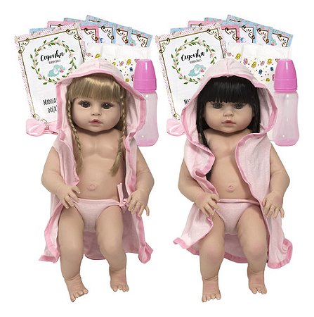 Boneca Reborn Realista Gêmeas Loira Morena Enxoval 26 Itens